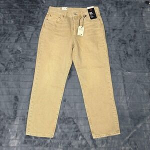 Levis 501 Cropped Jeans Womens 28x26 Beige High Rise Straight Leg Denim